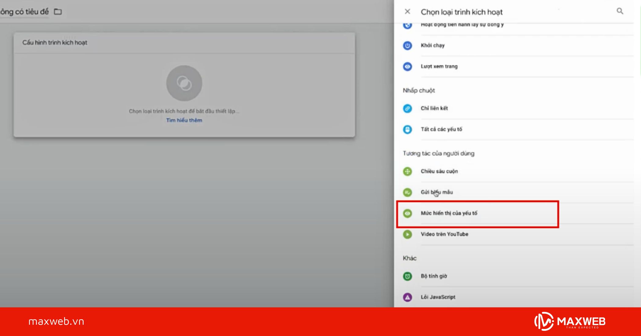 Tạo trigger loại Mức hiển thị của yếu tố