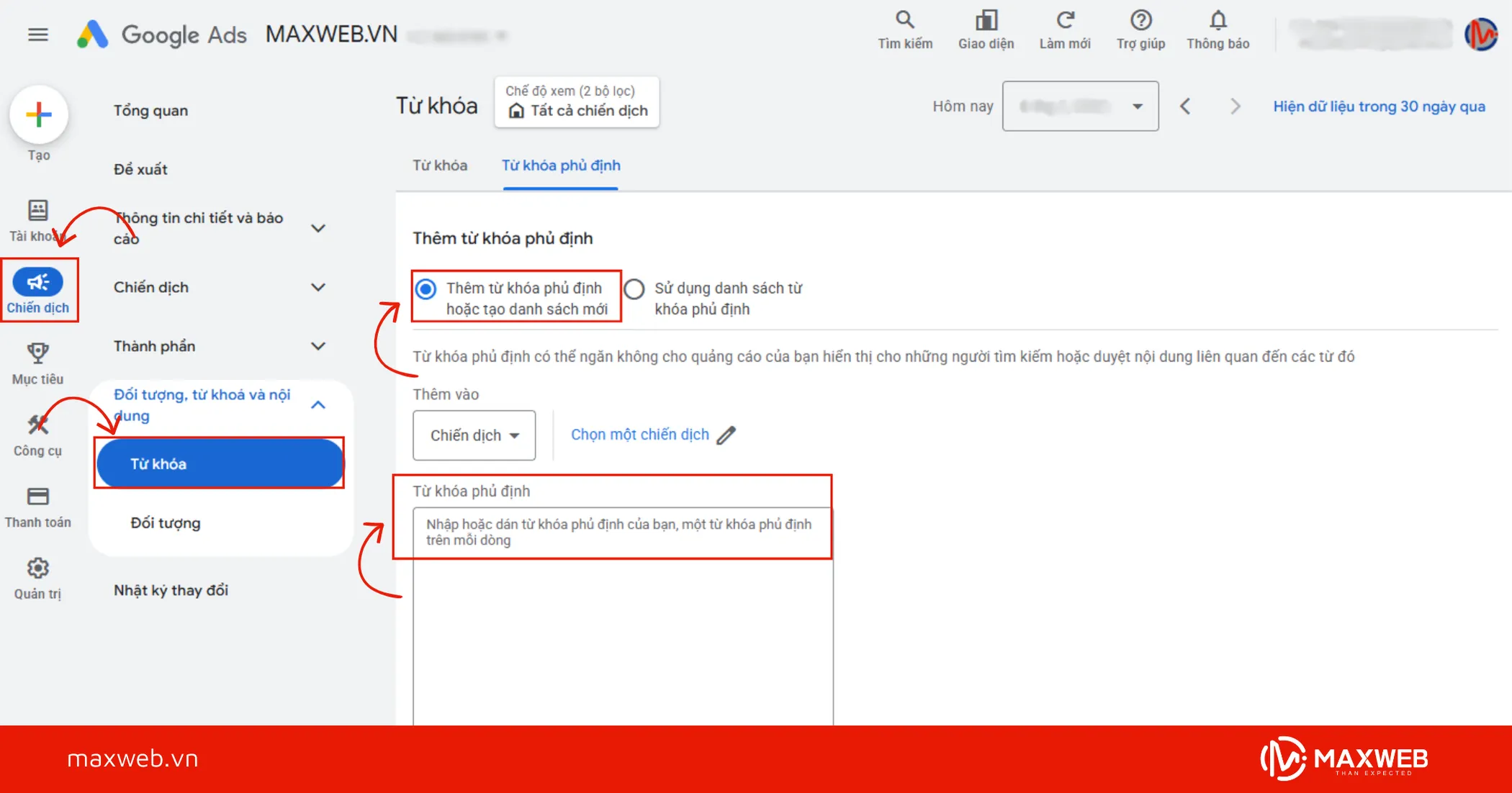Tạo và sử dụng từ khóa phủ định