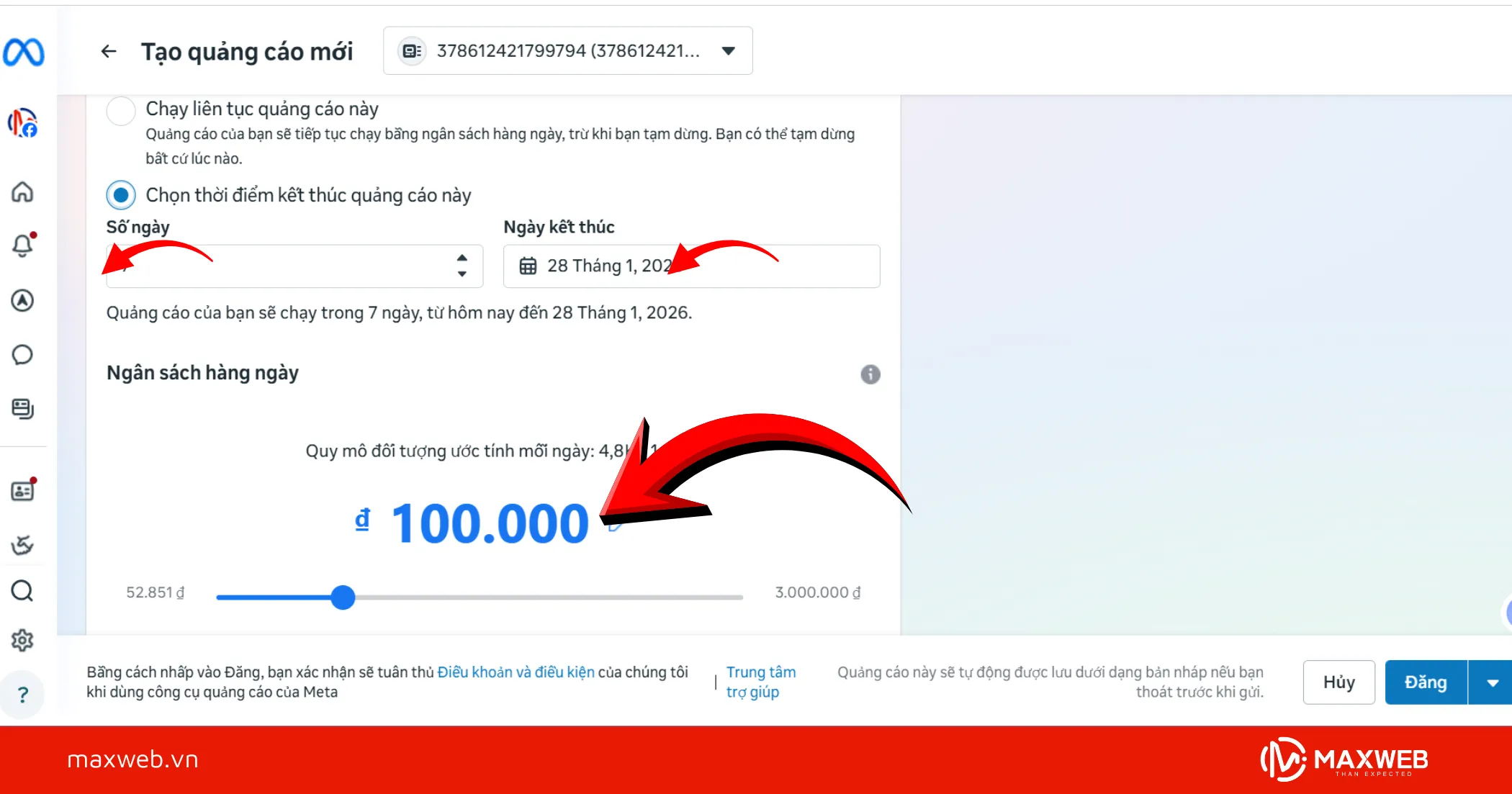 Thiết lập ngân sách và lịch chạy quảng cáo