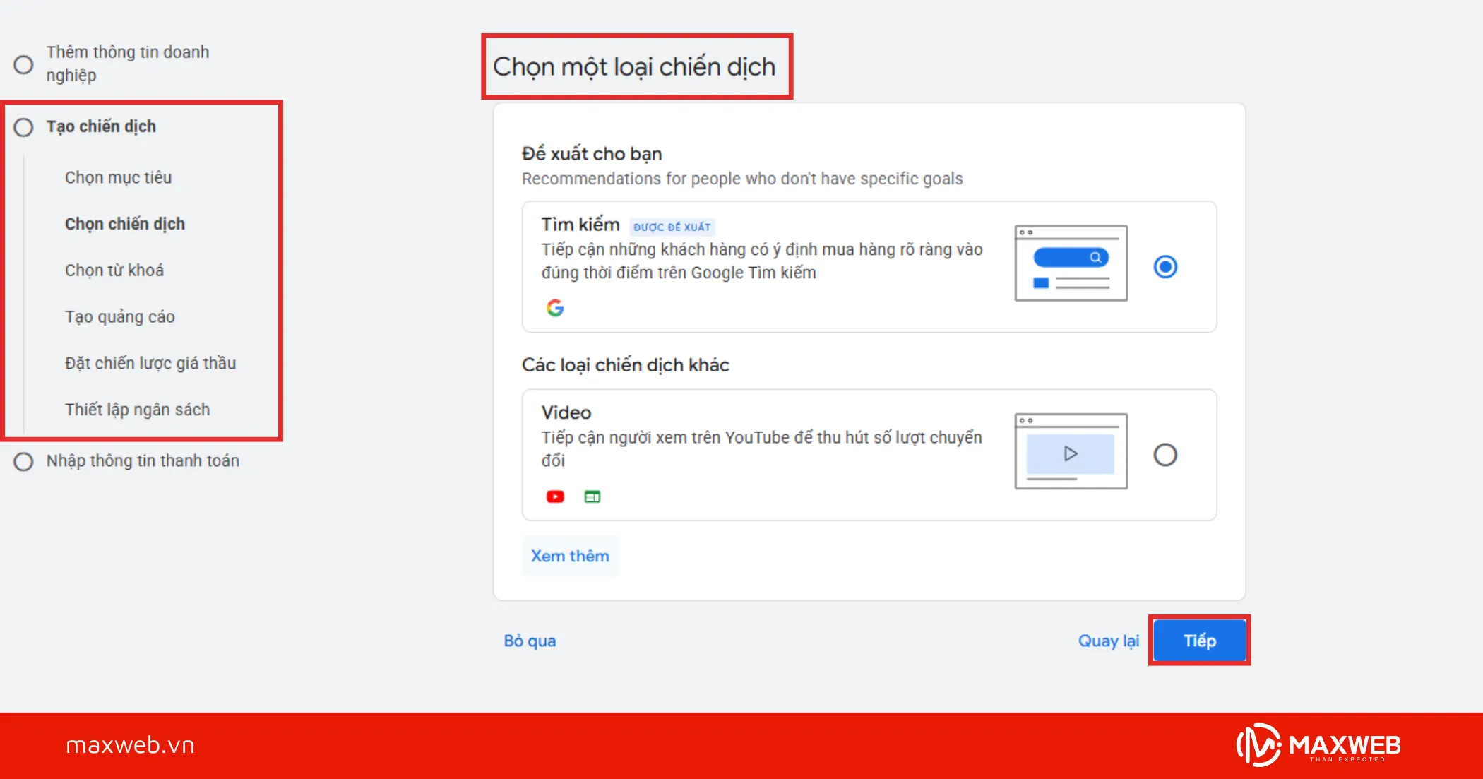 Thiết lập quảng cáo