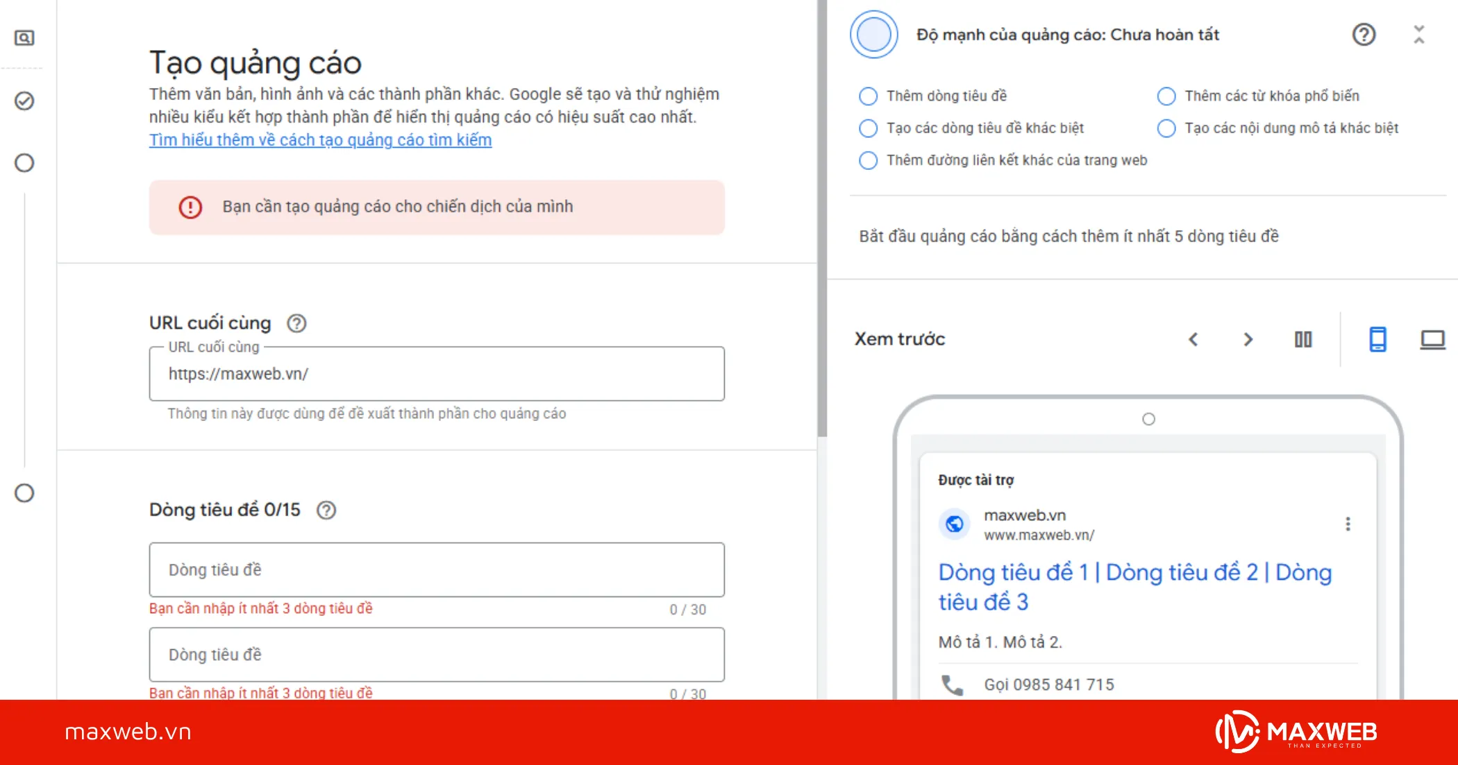 Thiết lập chiến dịch đầu tiên