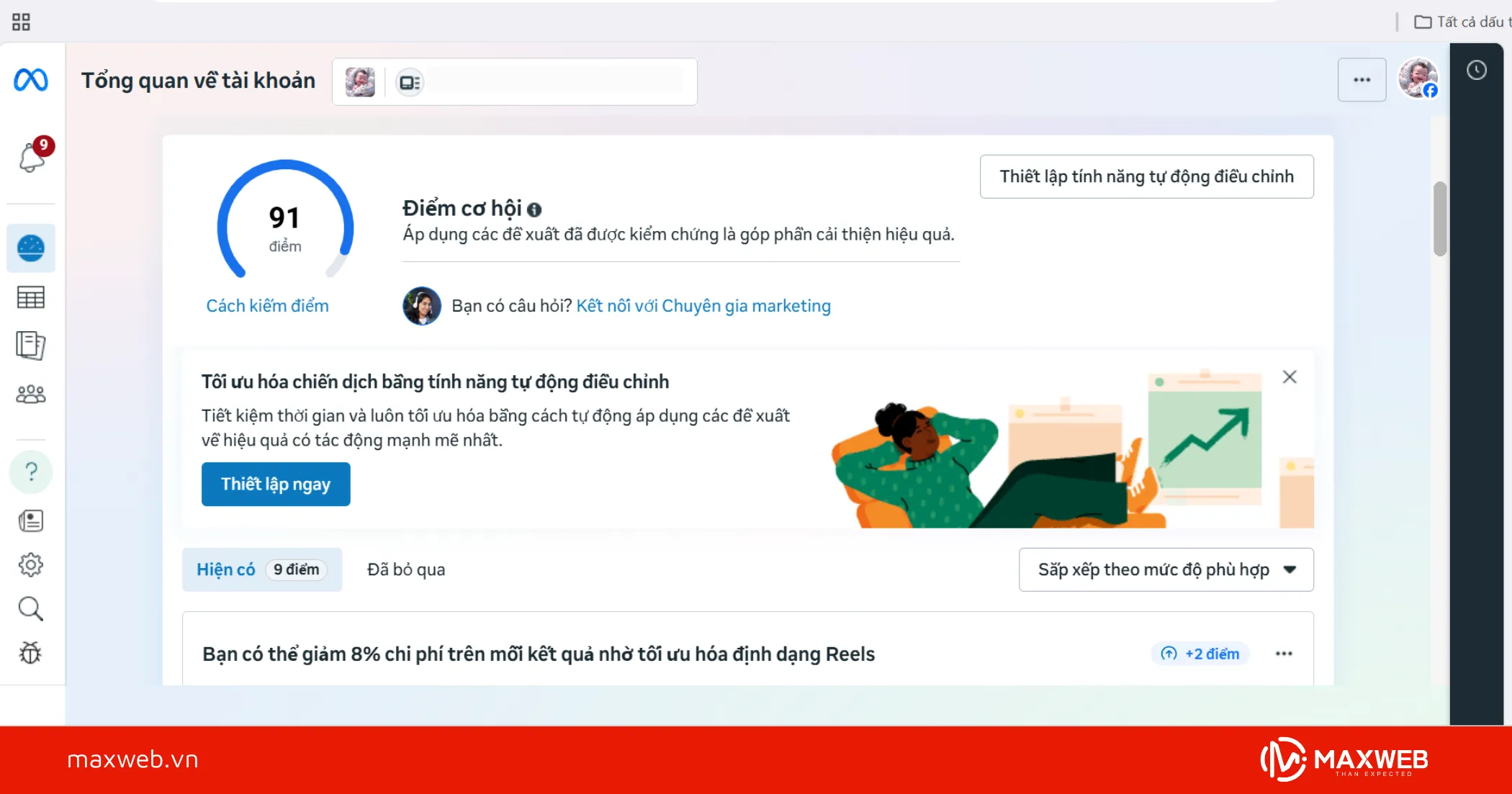 Giao diện tổng quan tài khoản quảng cáo