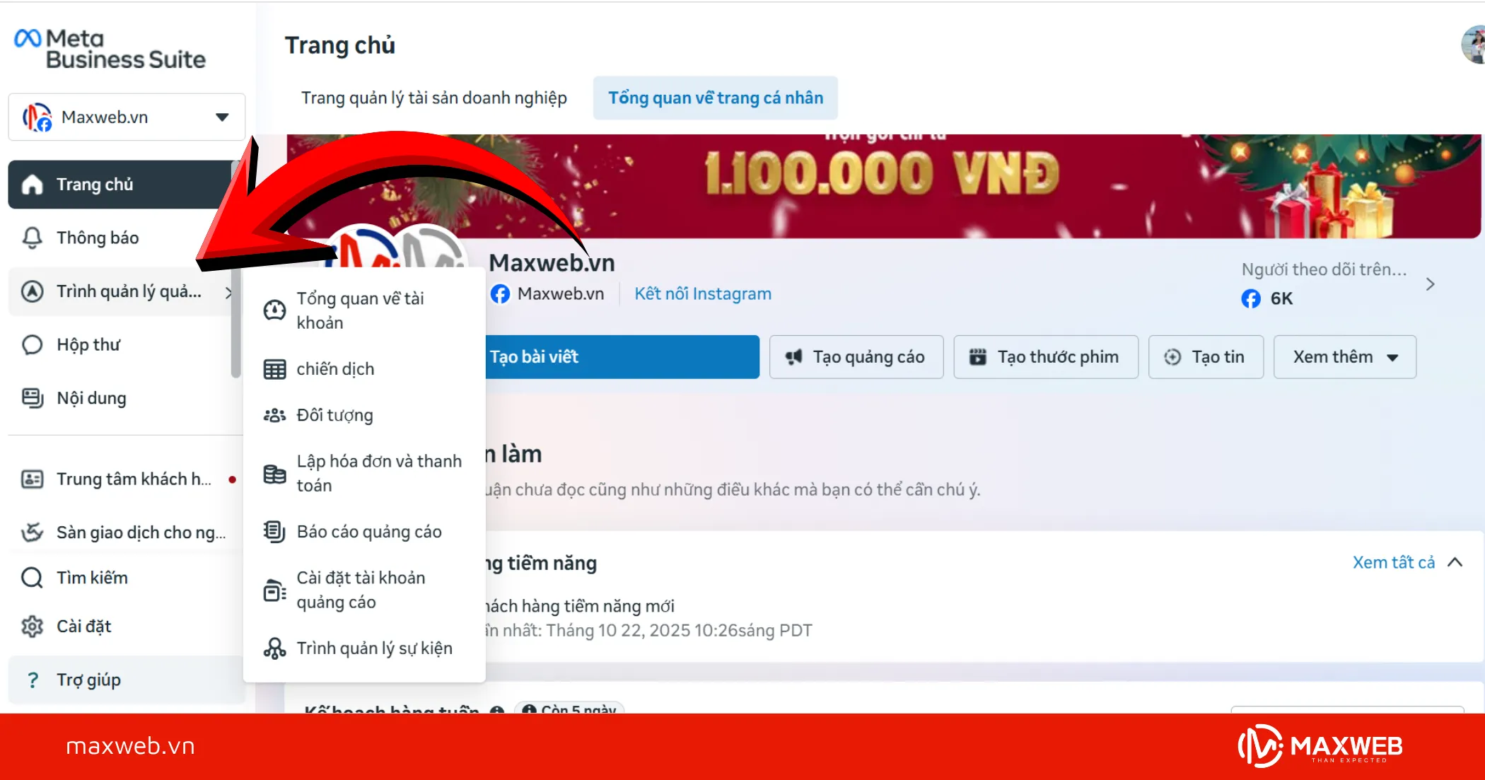 Chọn Trình quản lý quảng cáo (Ads Manager)