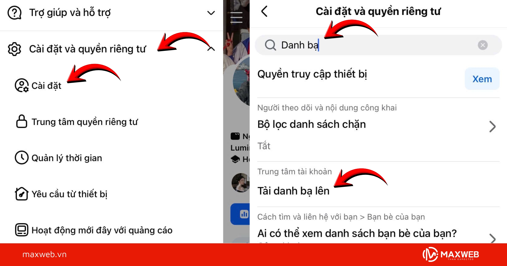 Vào cài đặt trên Facebook