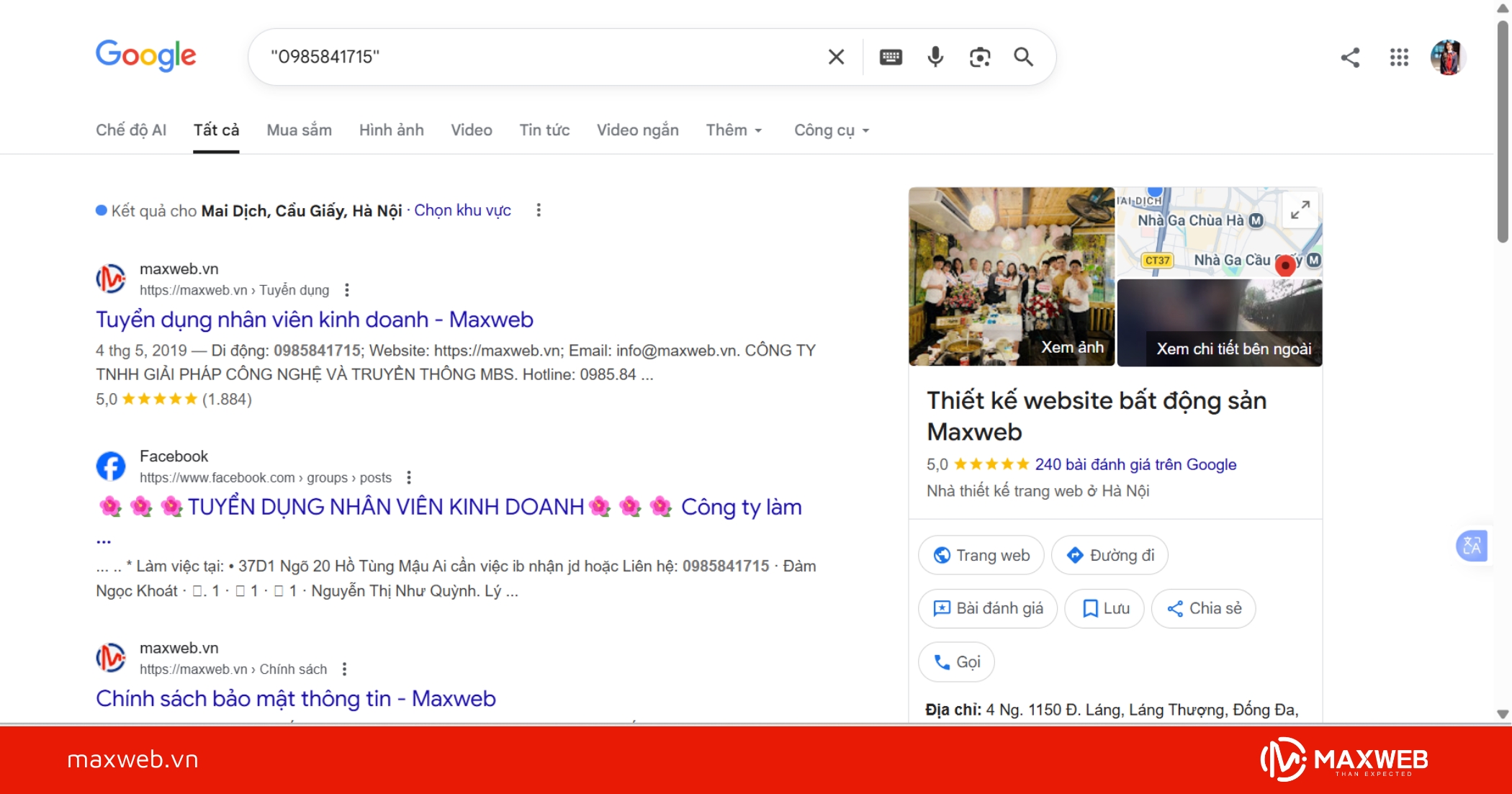 Xem kết quả hiển thị trên Google