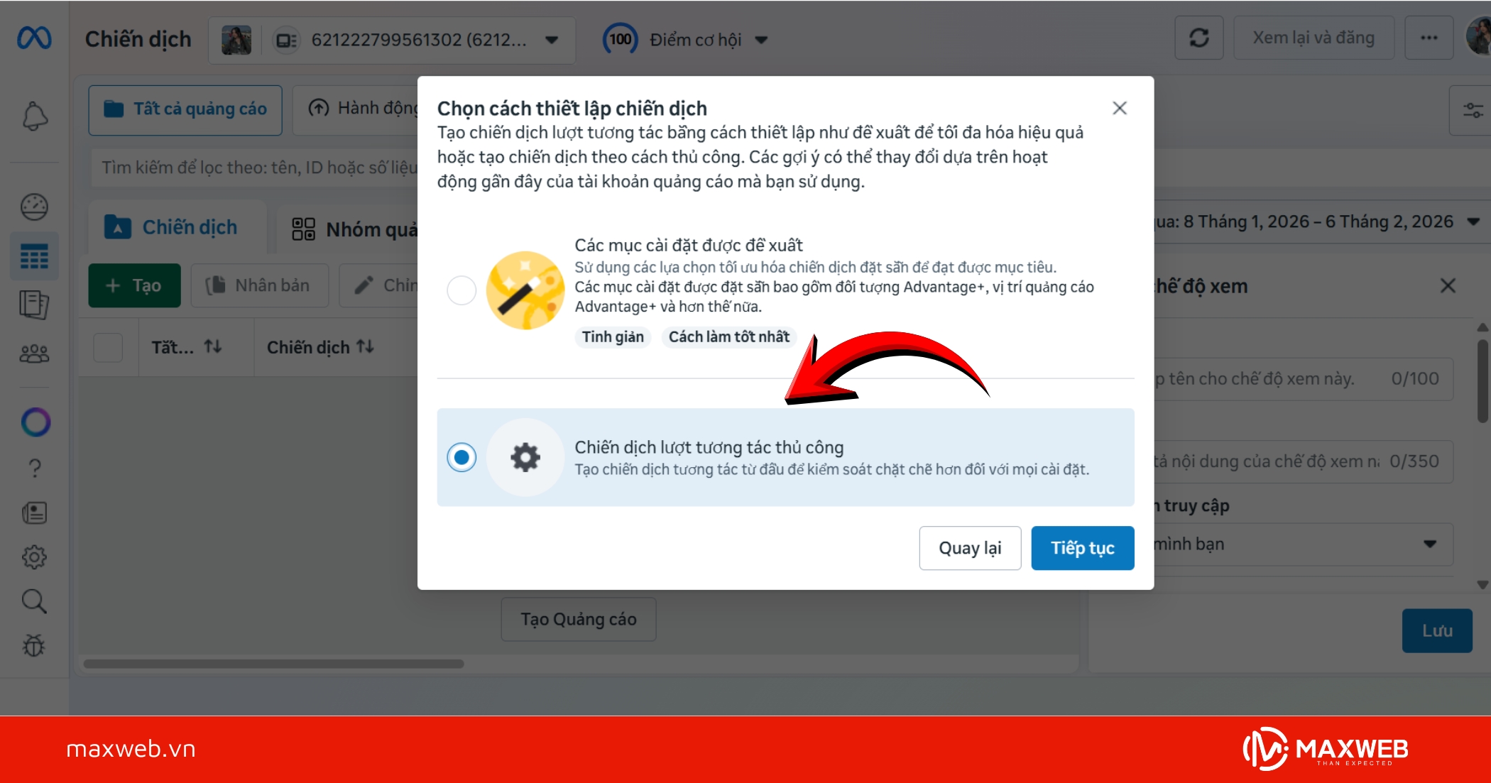 Chọn lượt tương tác thủ công