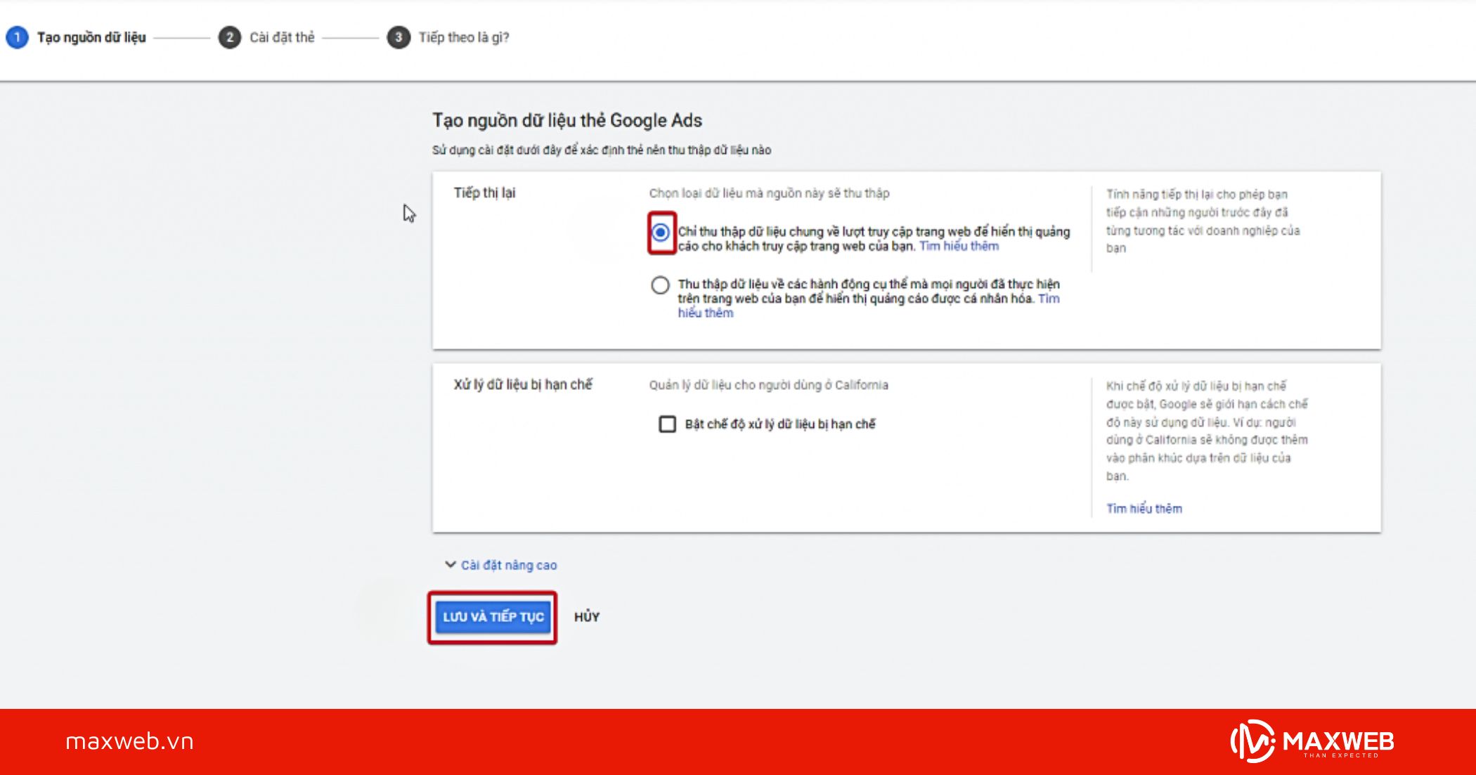 Bước 1: Lấy đoạn mã Google Ads Remarketing