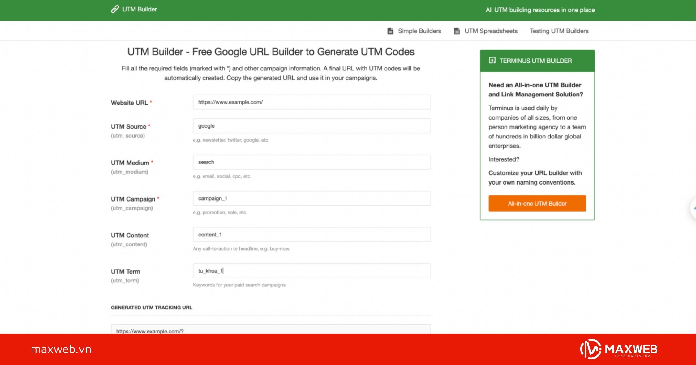 Bước 1: Tạo URL với UTM
