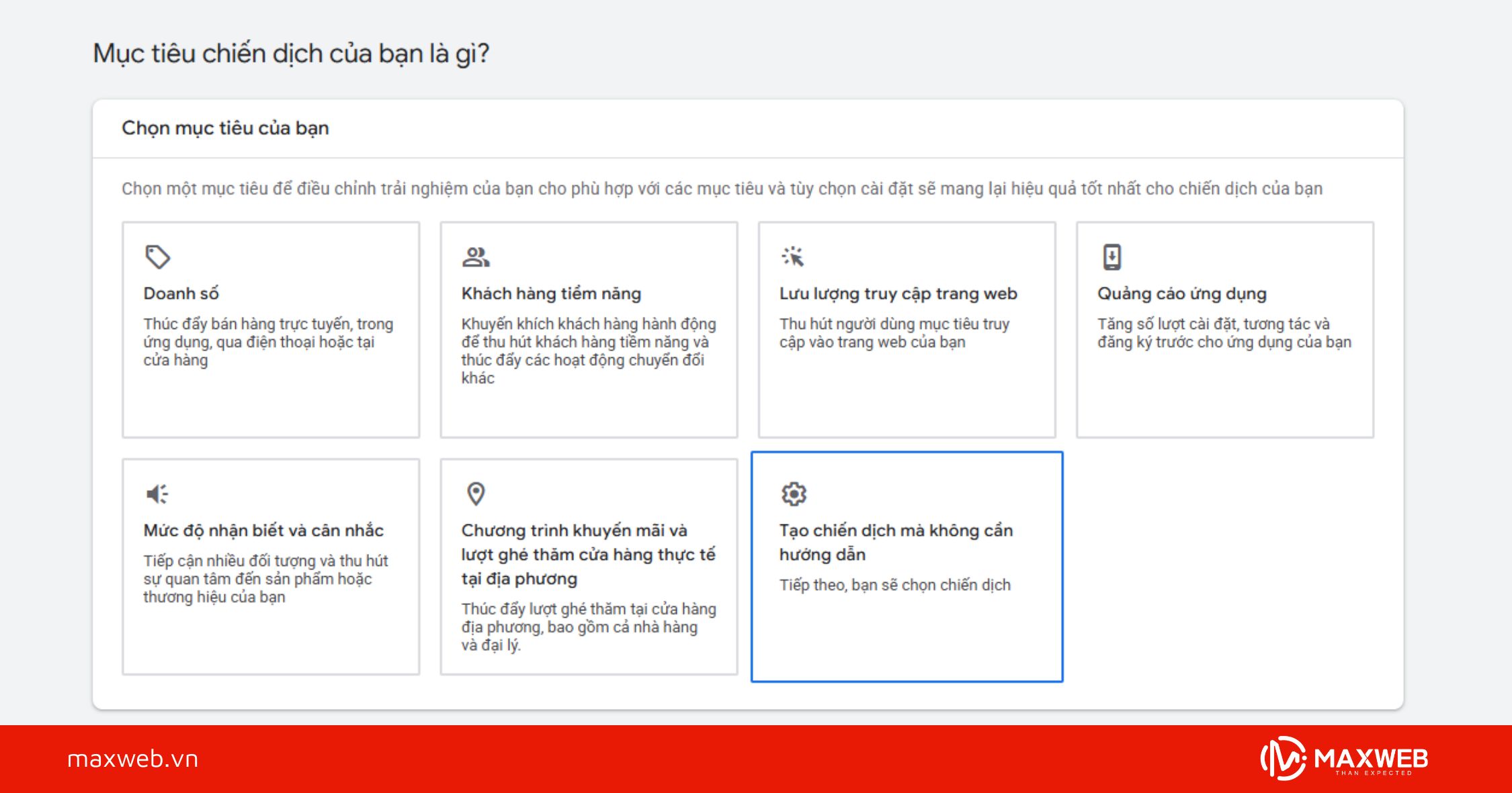 Bước 2 : Chọn mục tiêu chiến dịch Gmail Ads