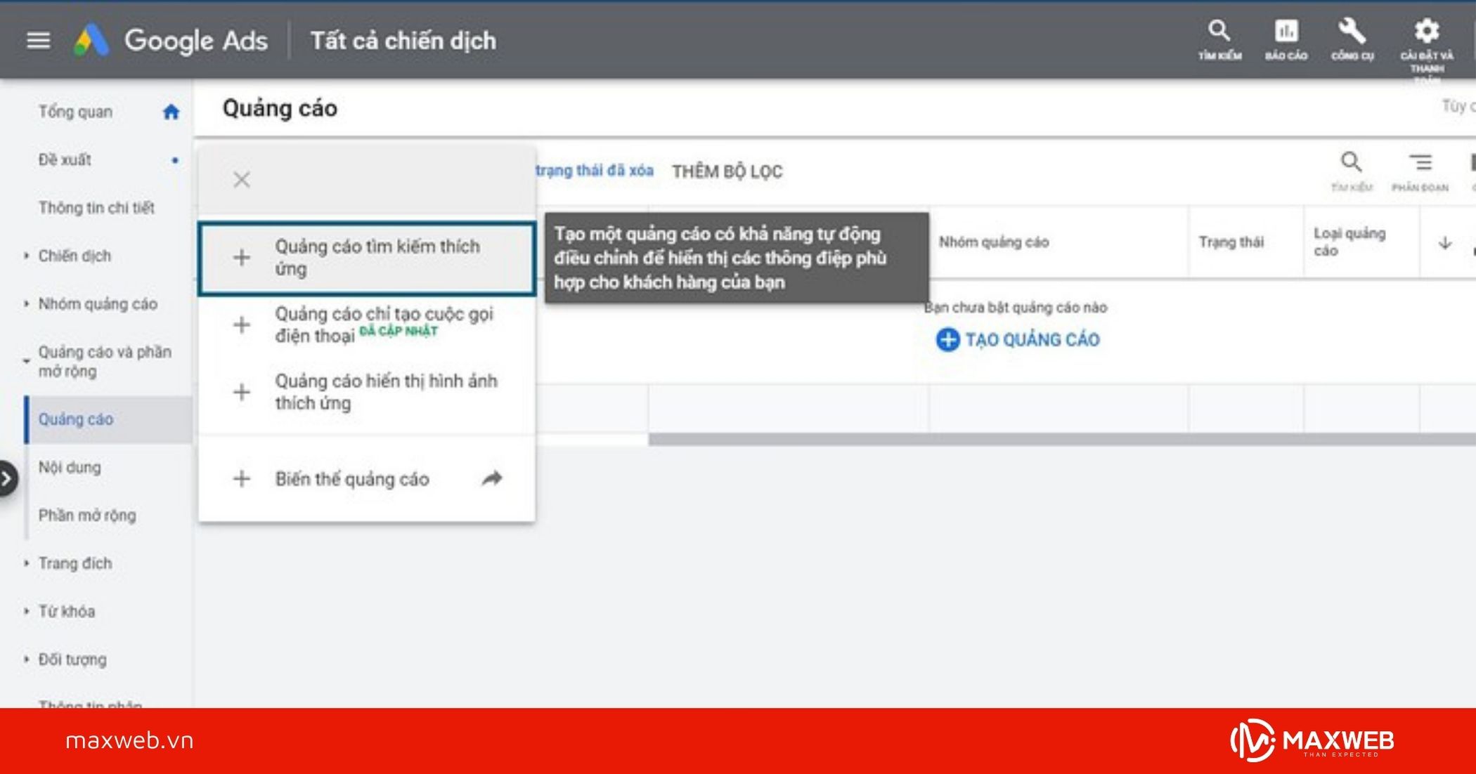 Bước 2: Chọn nhóm quảng cáo cần tạo RSA