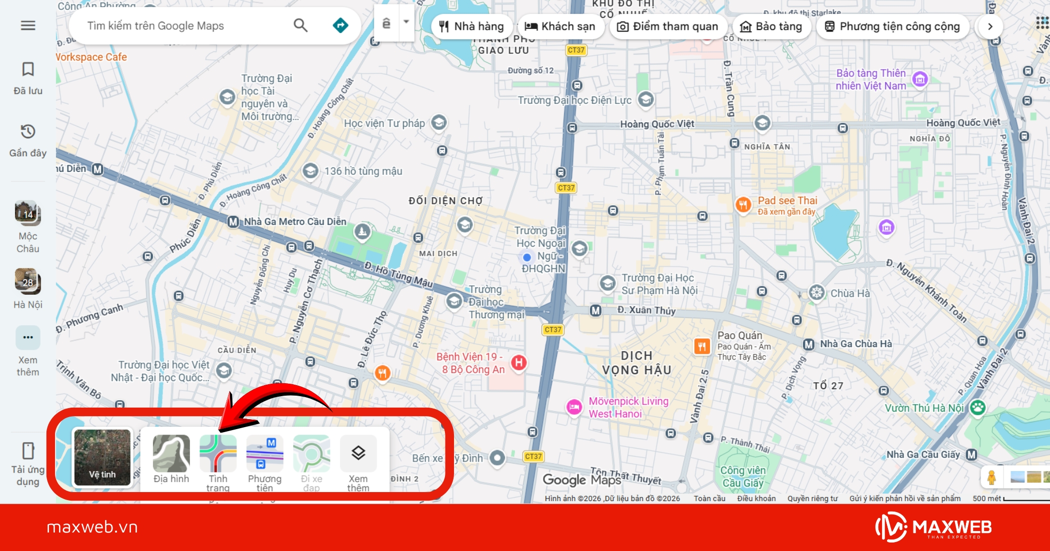 Chọn biểu tượng “Lớp bản đồ” (Layers)