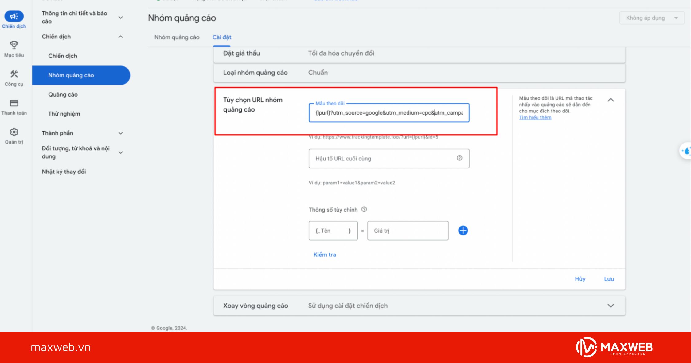 Bước 2: Gắn URL có chứa UTM vào quảng cáo Google