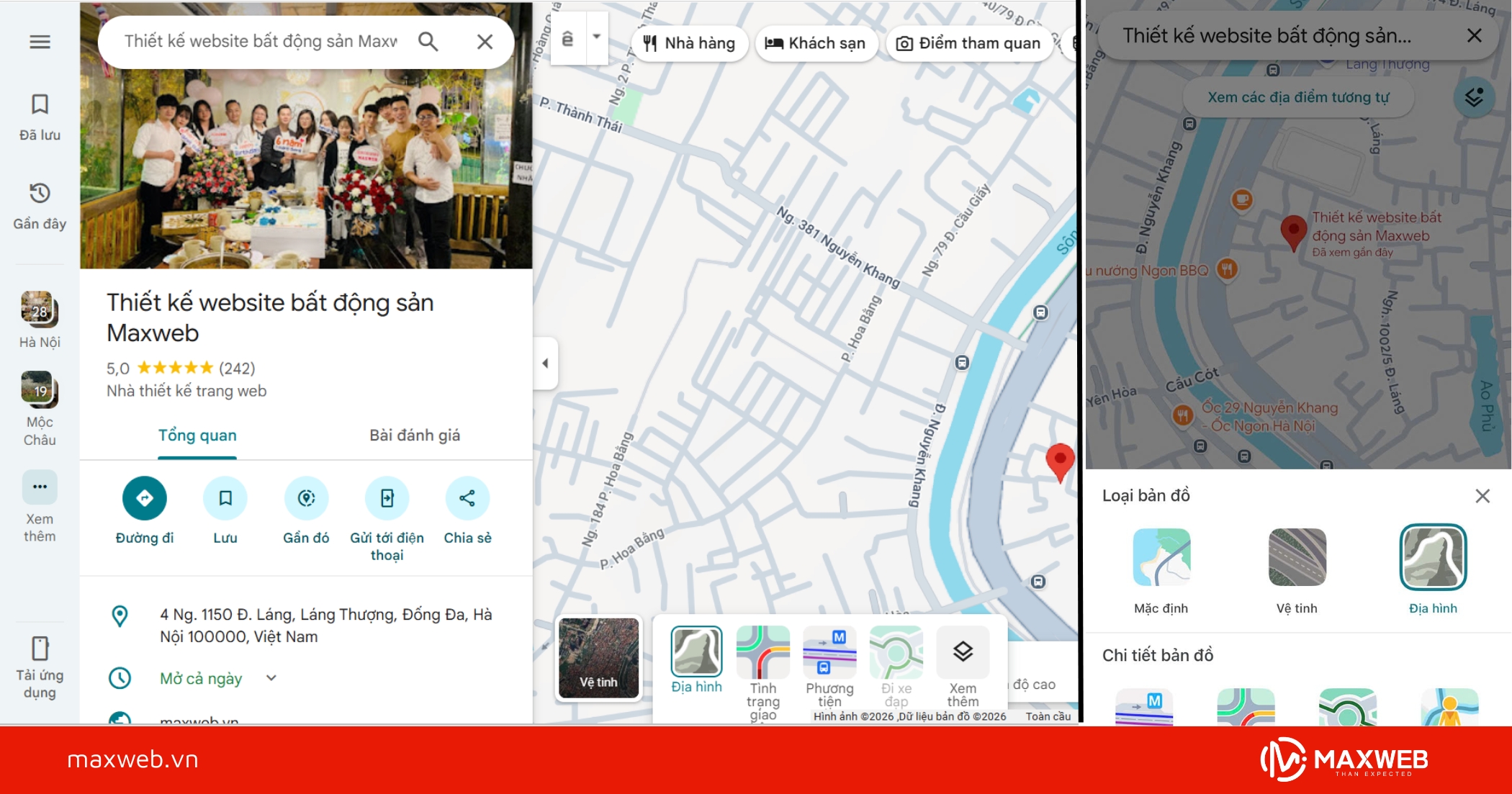 Chuyển sang chế độ hiển thị địa hình (Terrain)