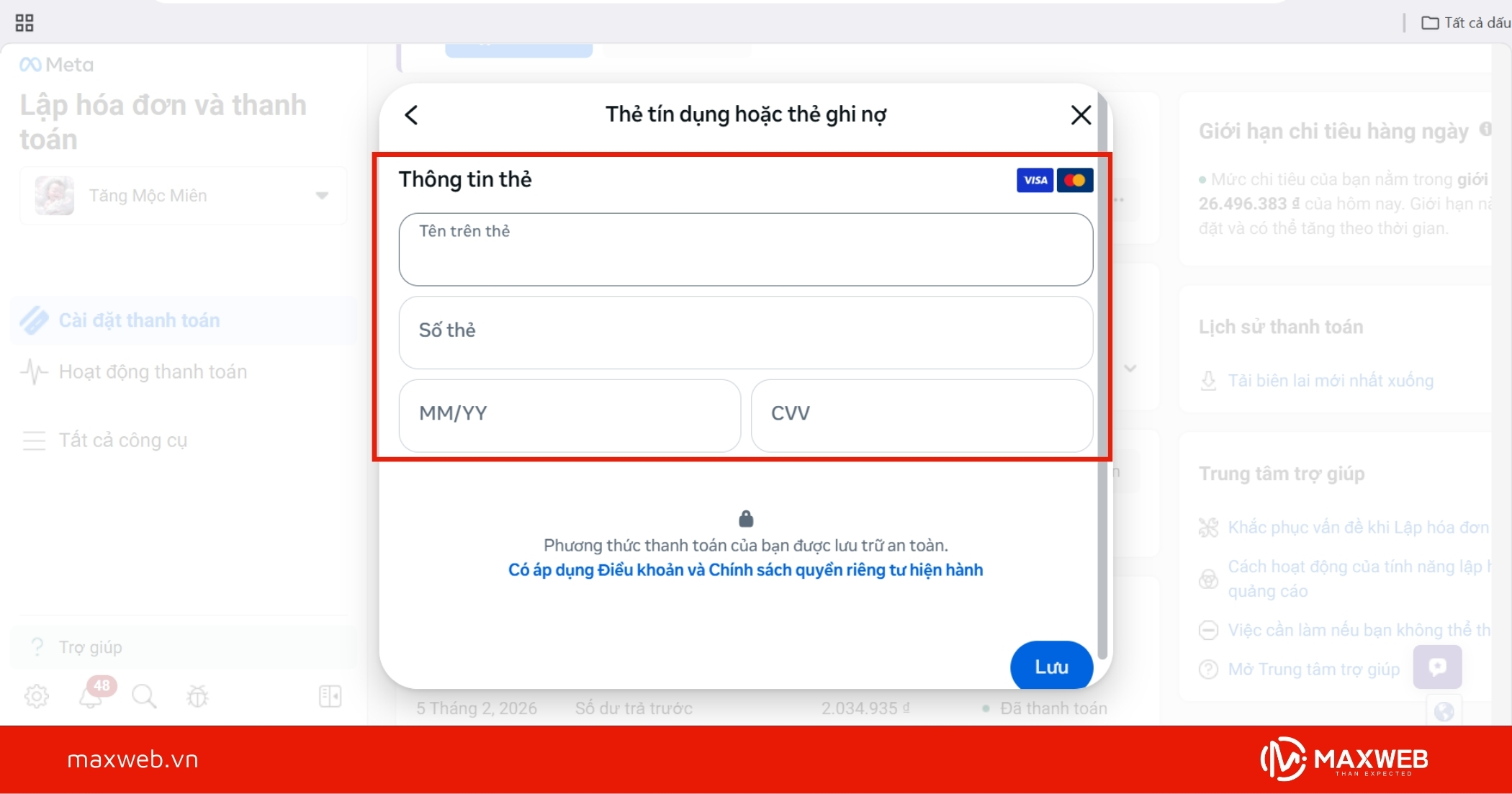 Nhập và xác nhận thông tin thanh toán