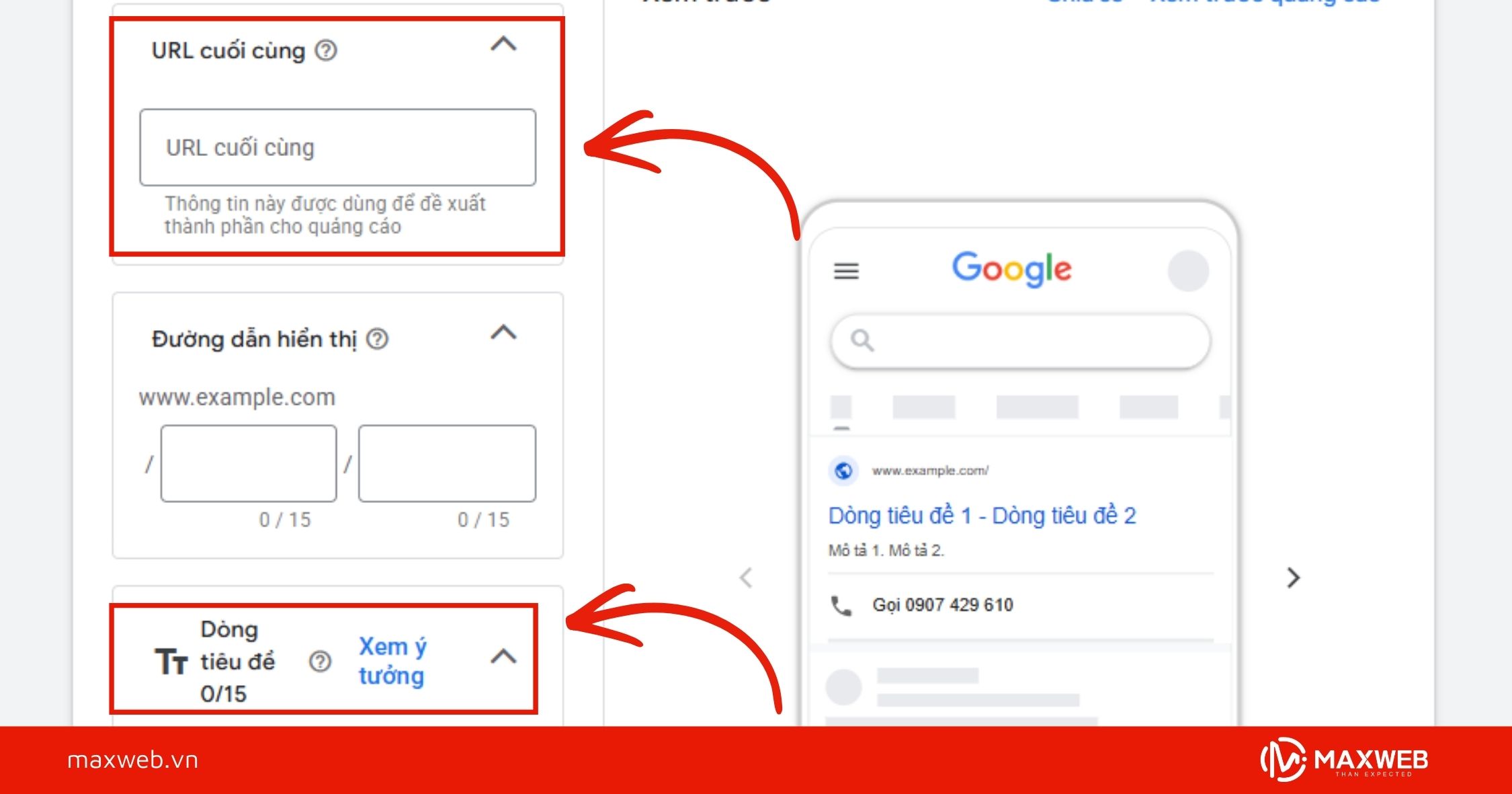 Điền URL và tiêu đề