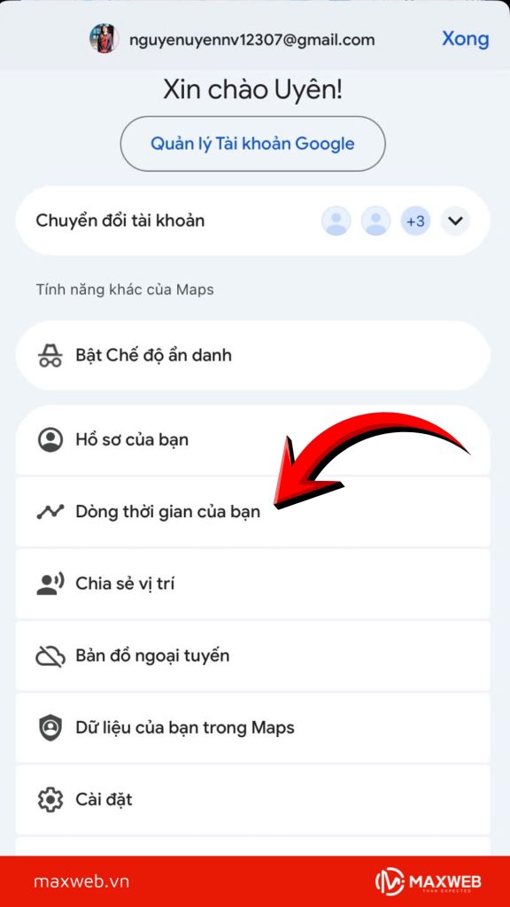 Chọn mục Dòng thời gian