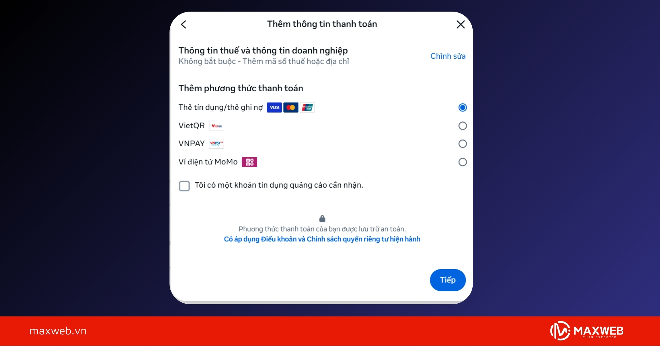 Lựa chọn phương thức thanh toán