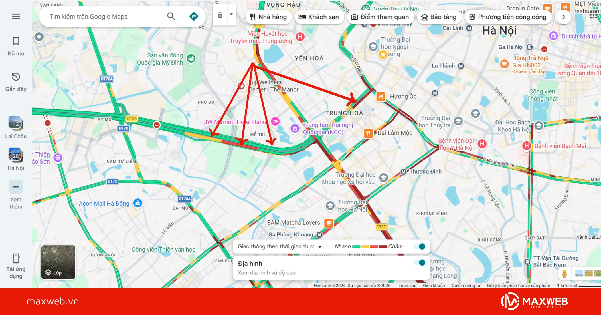 Màu đỏ, cam và xanh lá - Mật độ giao thông