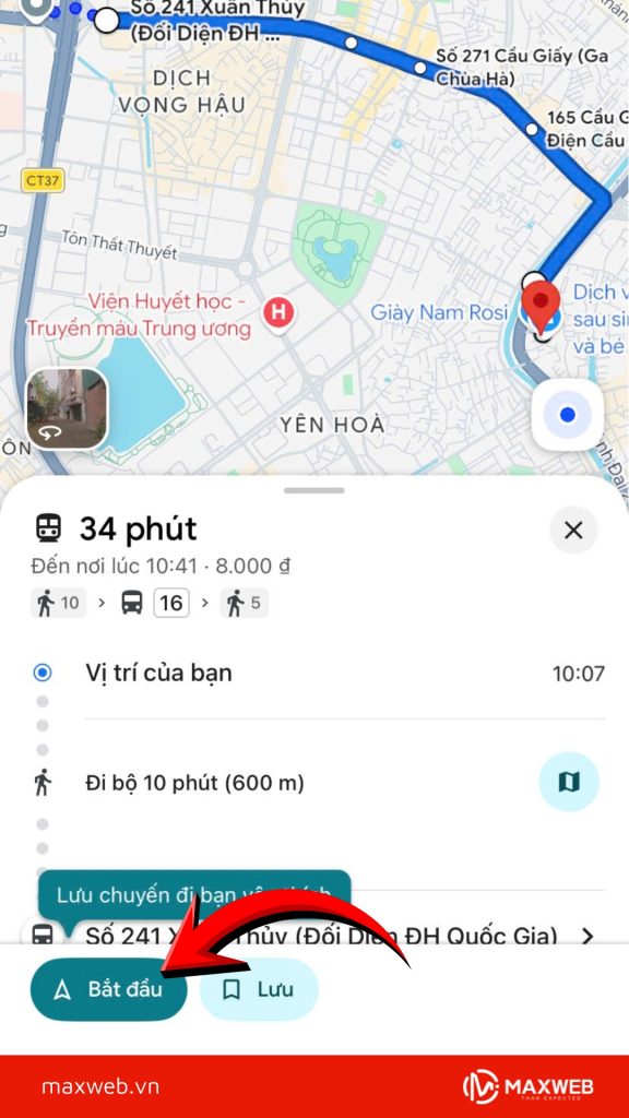 Bắt đầu hành trình và theo dõi lộ trình