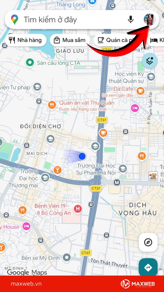 Nhấn vào ảnh đại diện góc trái