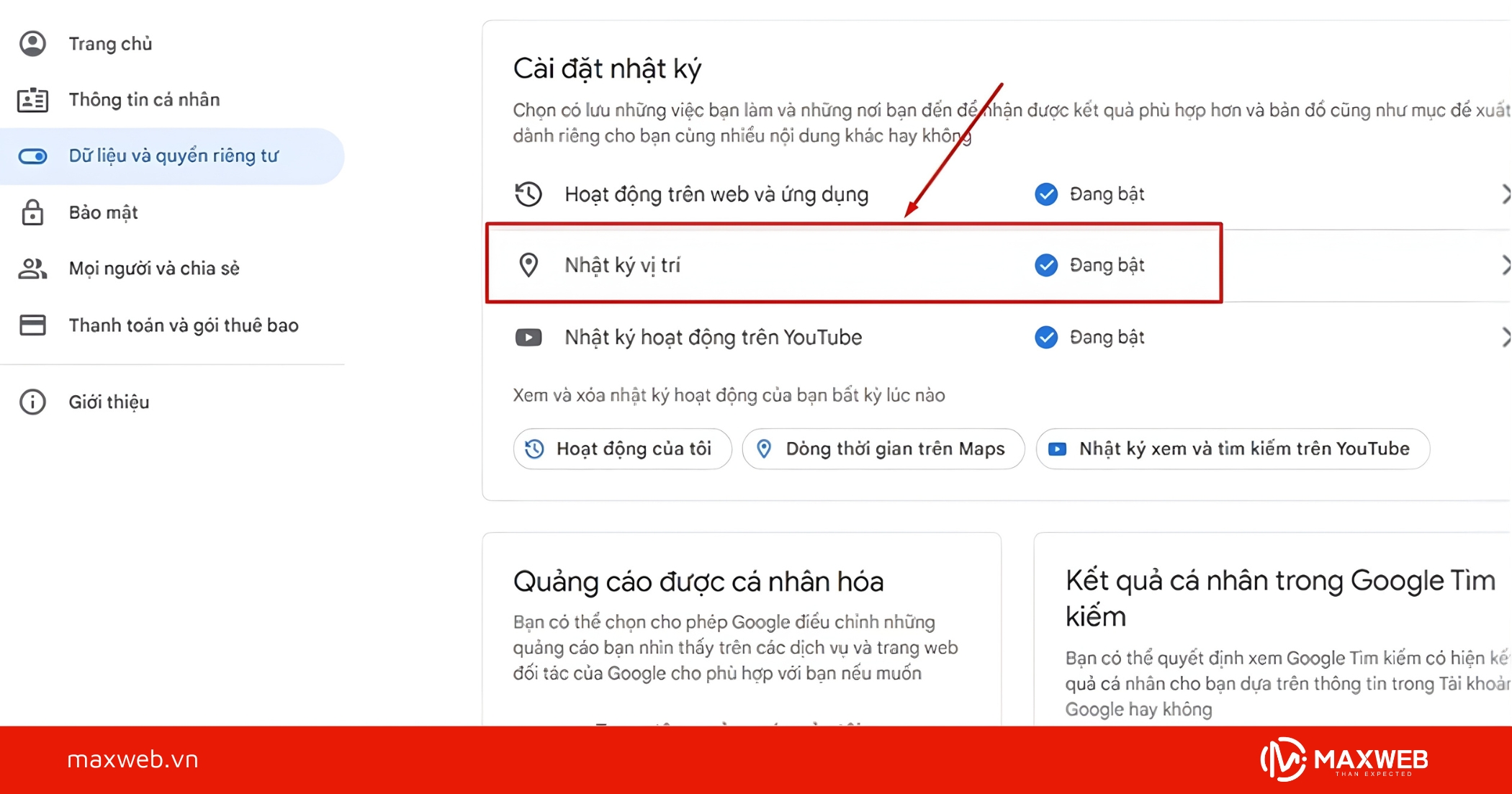 Tùy chọn Nhật ký vị trí