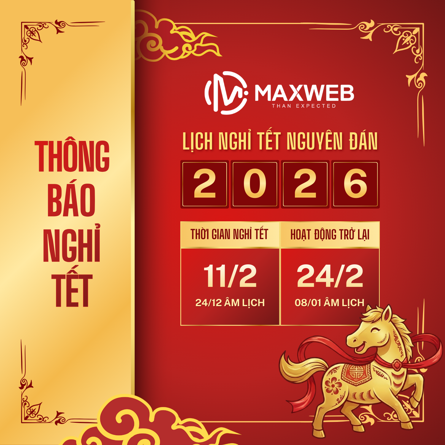 Lịch nghỉ tết âm lịch 2026 - Maxweb