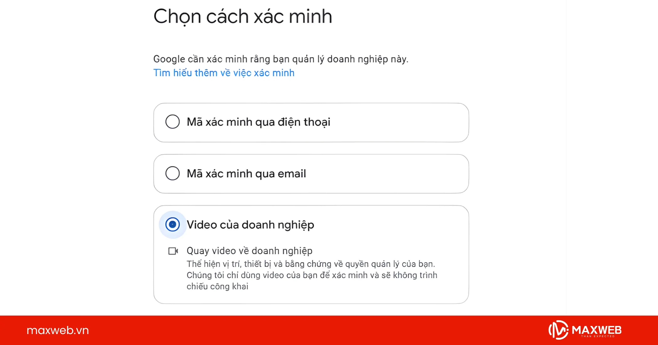 Chọn phương thức xác minh