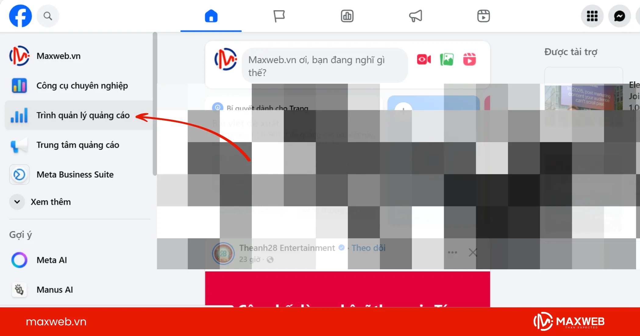 Truy cập vào Trình quản lý quảng cáo