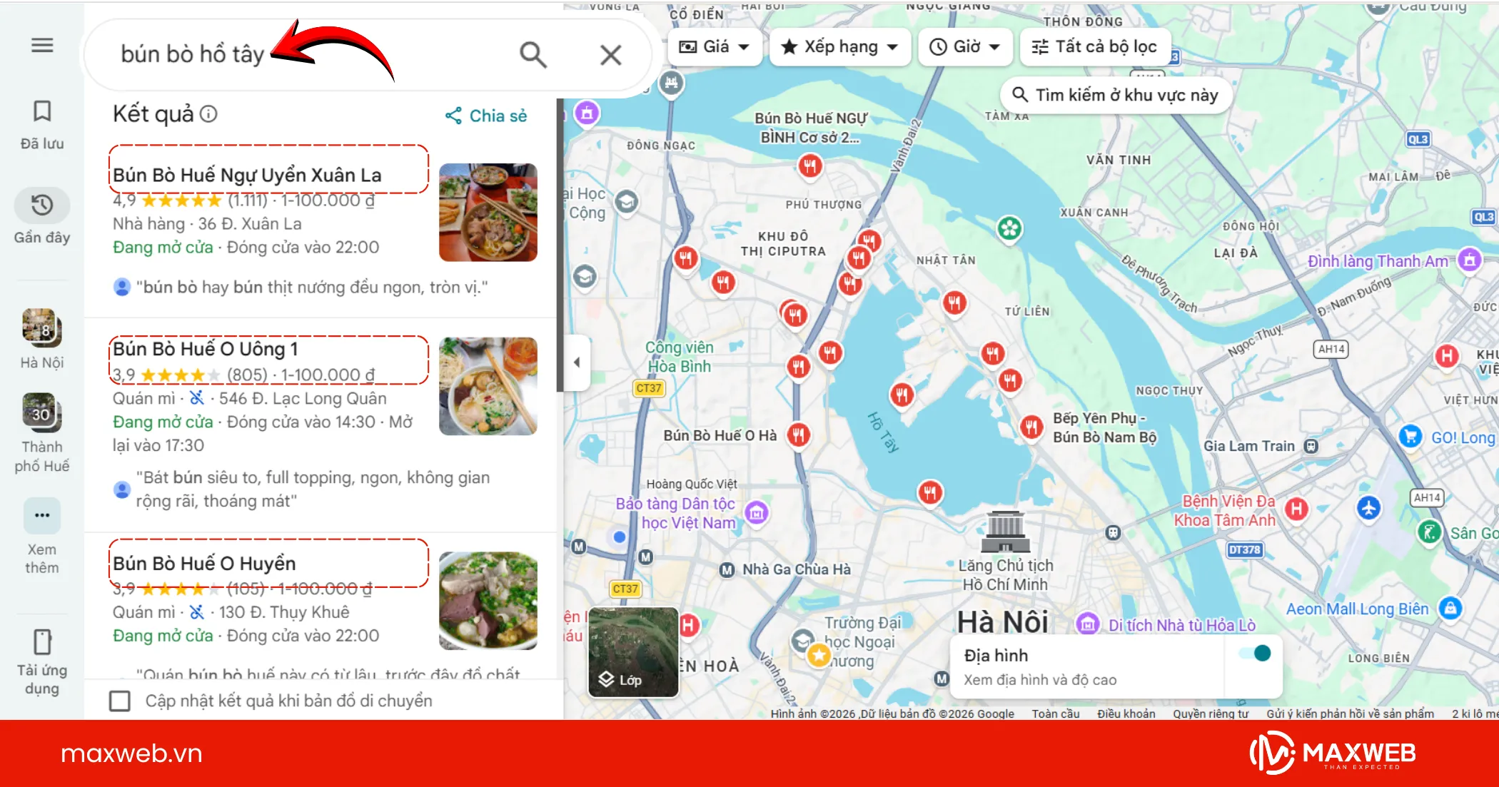 Sử dụng Google Map để tìm từ khóa thực tế