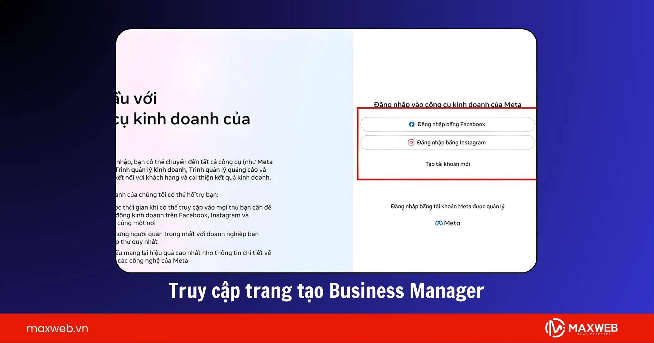 Truy cập trang tạo Business Manager