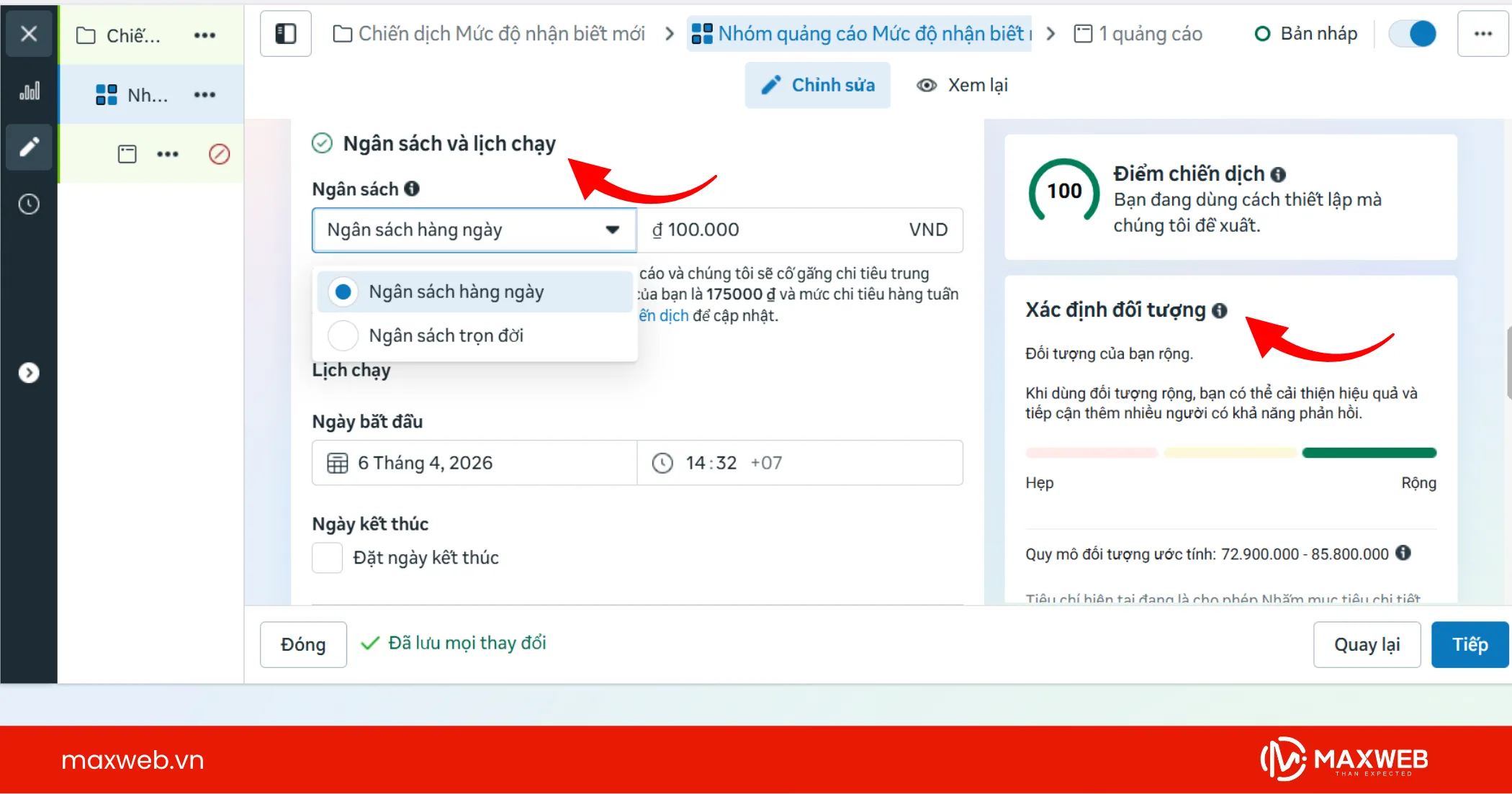 Xác định cấu hình đối tượng và ngân sách