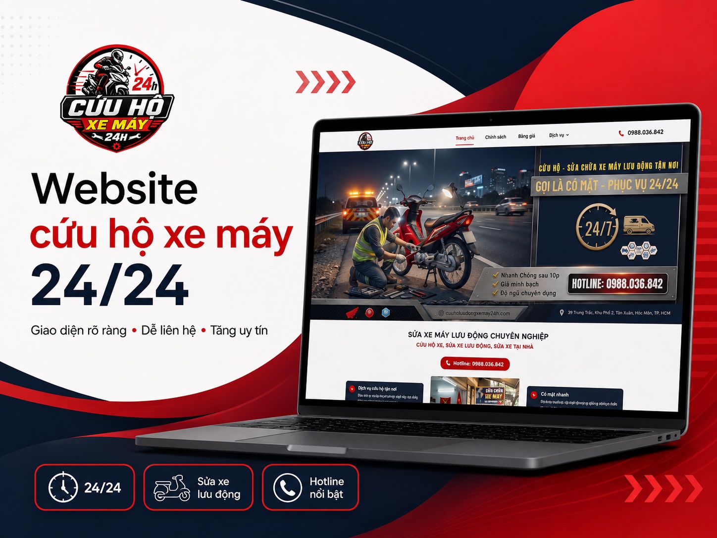 Thiết kế website cứu hộ xe máy 24/24