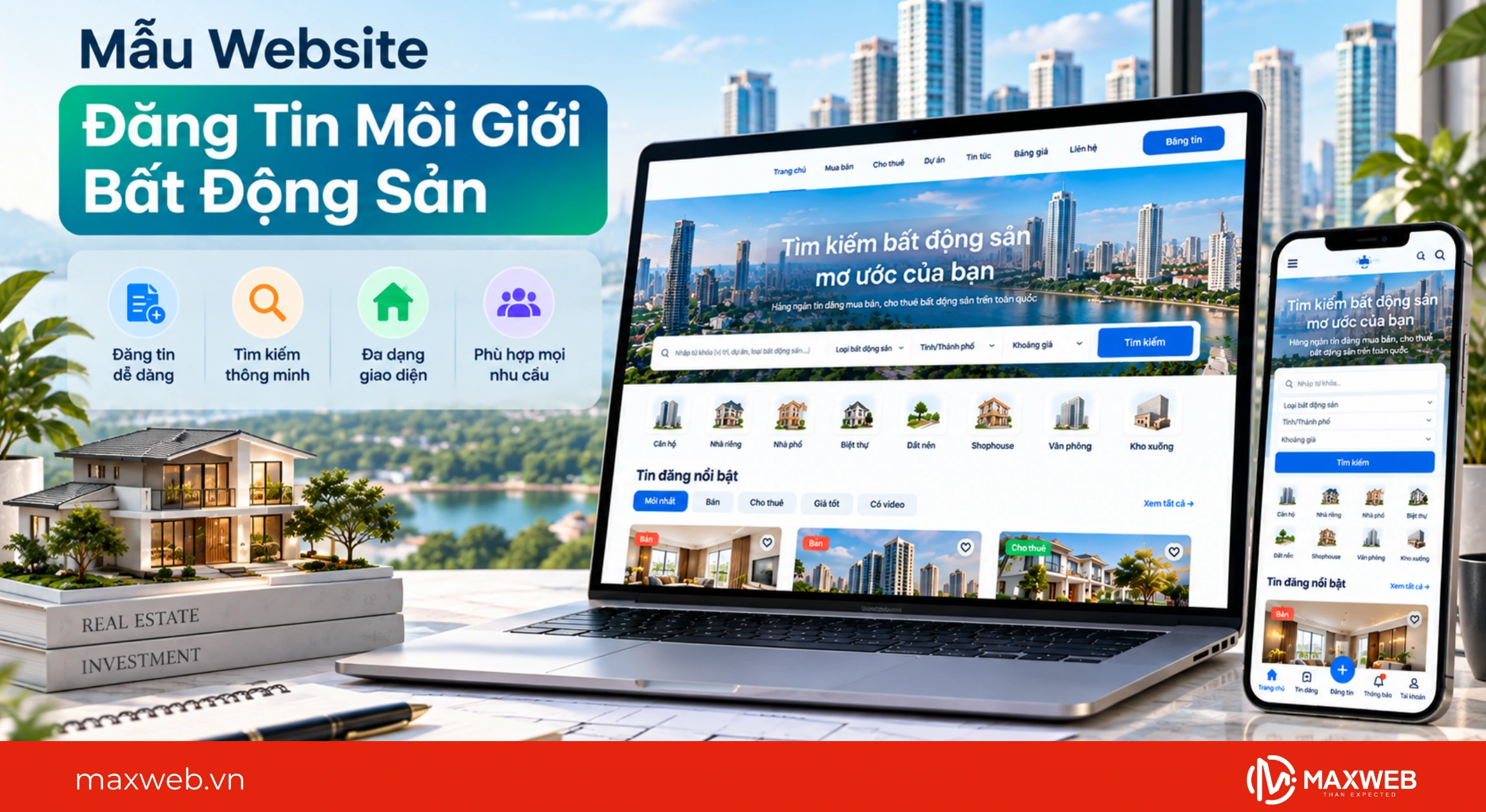 Mẫu website đăng tin môi giới bất động sản chuyên nghiệp, hiện đại