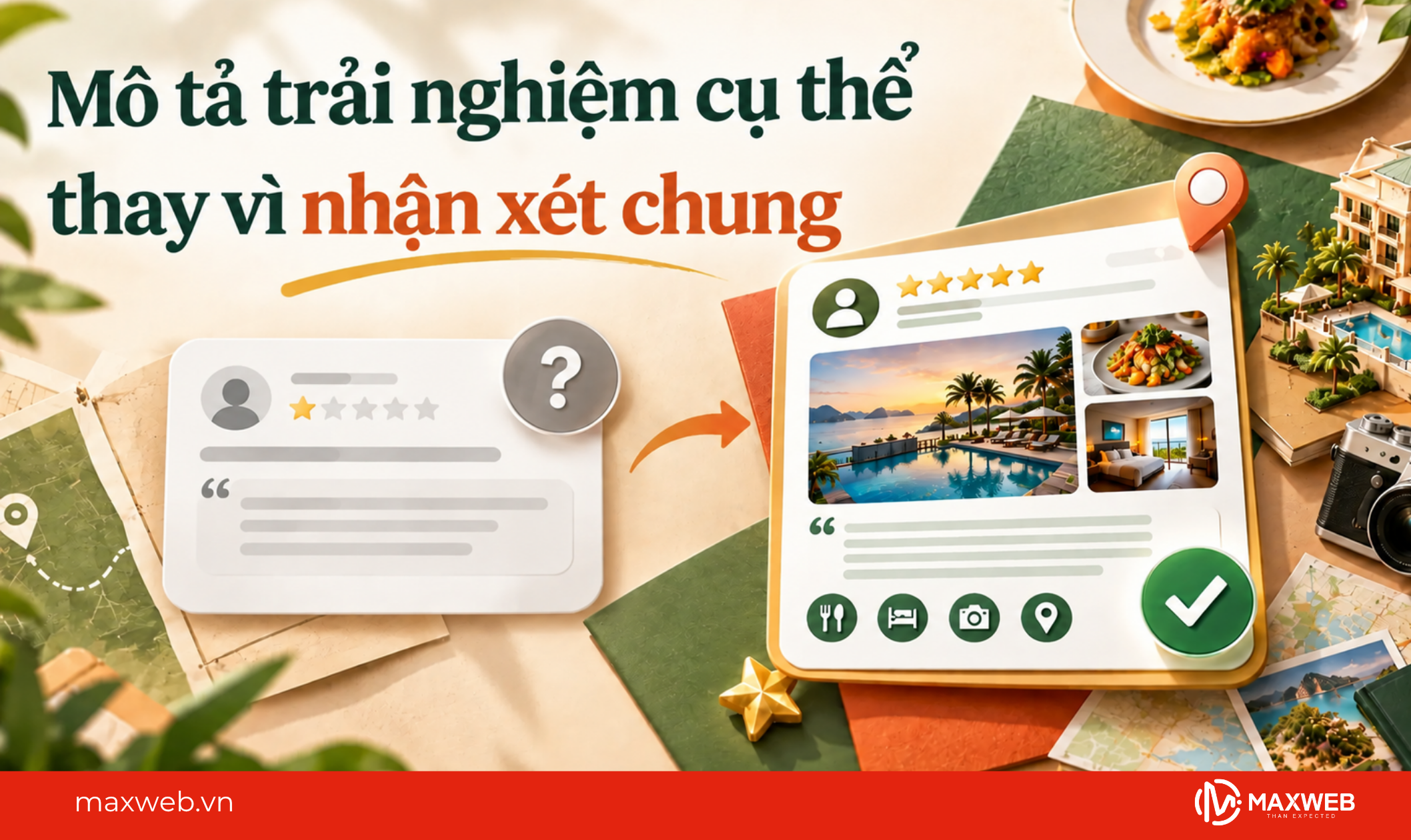 mô tả trải nghiệm cụ thể thay vì nhận xét chung